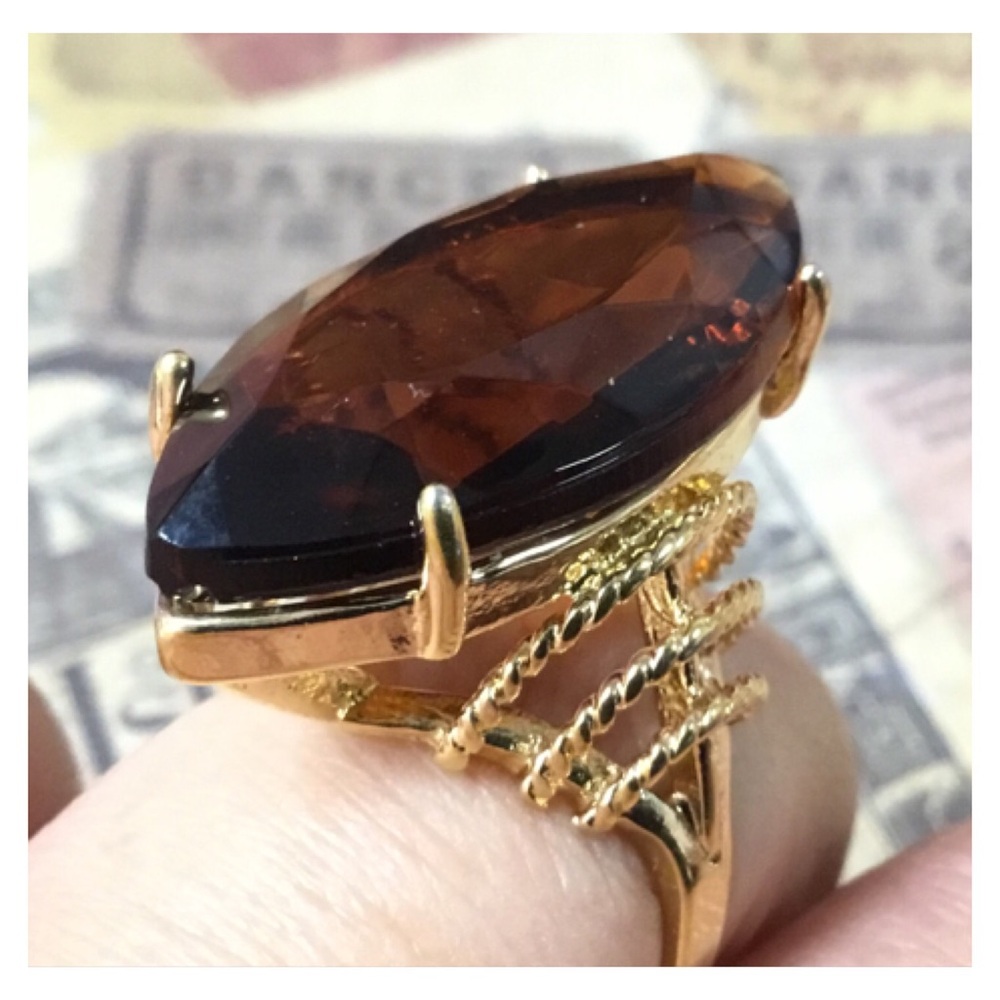 Large Chocolate Gem Gold Statement Ring - image 1